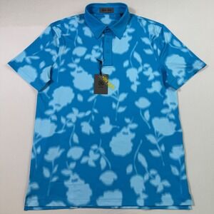 G/FORE Golf Polo Shirt Mens Medium Venet Blue Floral Shadow‎ Print UPF 50+ NEW